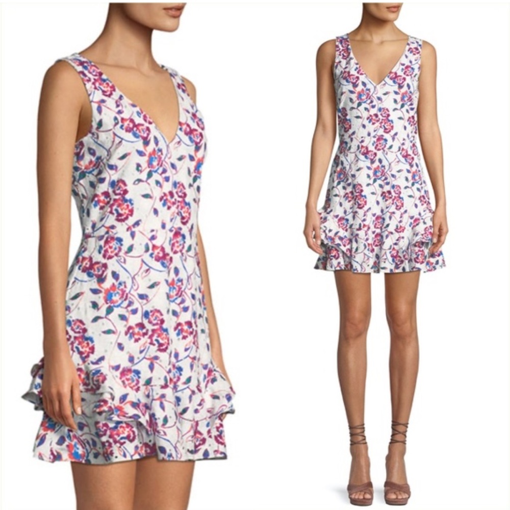 🌟TANYA TAYLOR🌟 TATUM FLORAL PRINT EYELET SLEEVELESS DRESS WHITE/PINK SZ 0